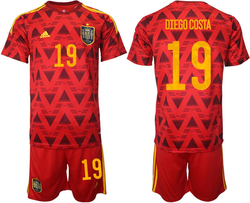 Men's Spain #19 Diego Costa Red Home Soccer Jersey Suit